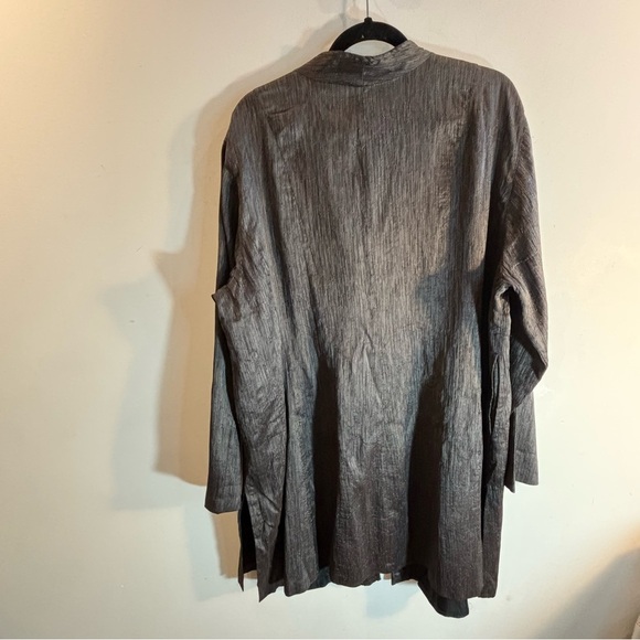 EILEEN FISHER Sz 2X Tunic Top Buttoned Pockets Silk Wool Blend Metallic Sheen - Picture 10 of 13